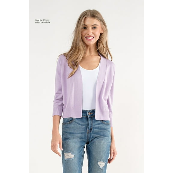 TheLovely Women's 3/4 Sleeve Solid Open Front Cropped Bolero Shurug Light Cardigan