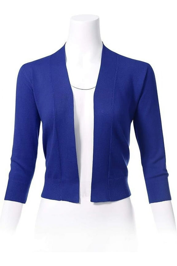 Women's 3/4 Sleeve Solid Open Front Cropped Bolero Shurug Light Cardigan