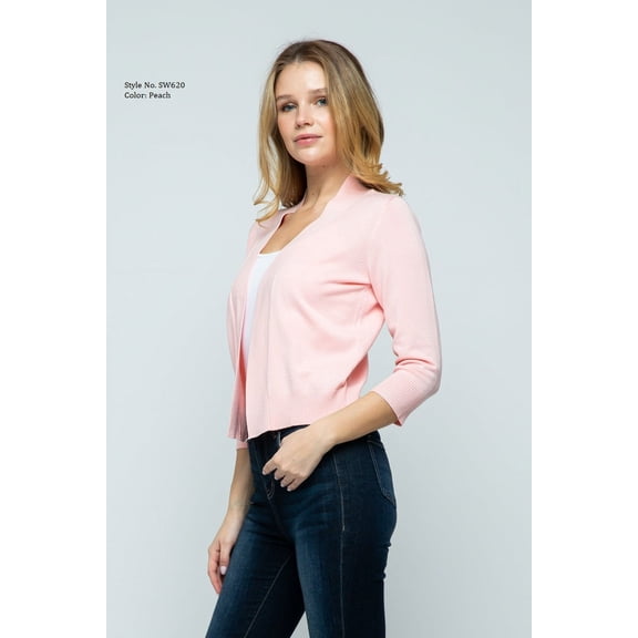 TheLovely Women's 3/4 Sleeve Solid Open Front Cropped Bolero Shurug Light Cardigan