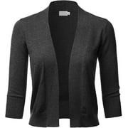 THELOVELY Women's 3/4 Sleeve Solid Open Front Cropped Bolero Shurug Light Cardigan