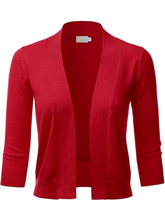 Women's 3/4 Sleeve Solid Open Front Cropped Bolero Shurug Light Cardigan