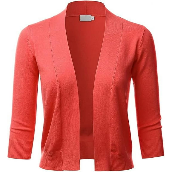 TheLovely Women's 3/4 Sleeve Solid Open Front Cropped Bolero Shurug Light Cardigan