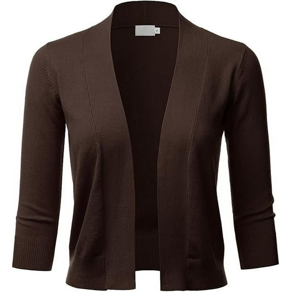 TheLovely Women's 3/4 Sleeve Solid Open Front Cropped Bolero Shurug Light Cardigan