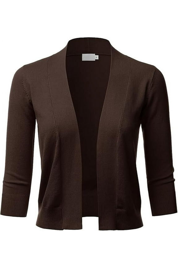 Women's 3/4 Sleeve Solid Open Front Cropped Bolero Shurug Light Cardigan