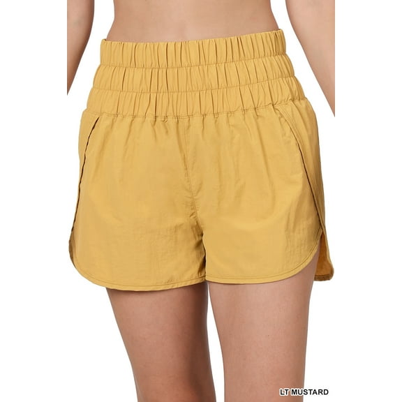 TheLovely Women's Casual Windbreaker Smocked Waistband Running Active Gym Shorts w/Built-In Inner Brief