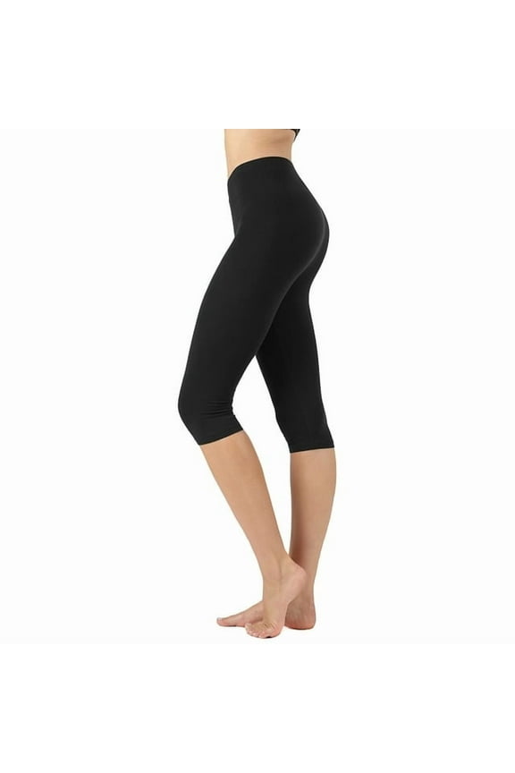 Women's Essential Basic Cotton Spandex Stretch Below Knee Length Capri Leggings