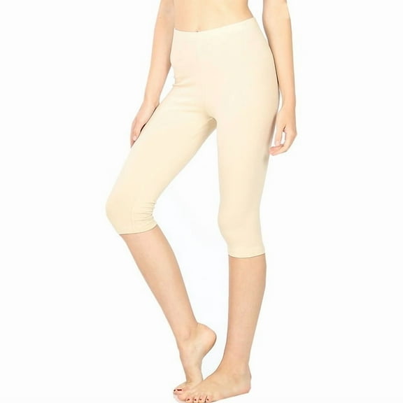 TheLovely Women's Essential Basic Cotton Spandex Stretch Below Knee Length Capri Leggings