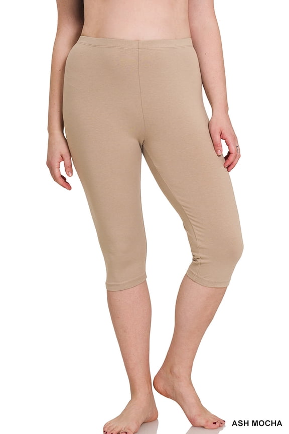 Women's Essential Basic Cotton Spandex Stretch Below Knee Length Capri Leggings