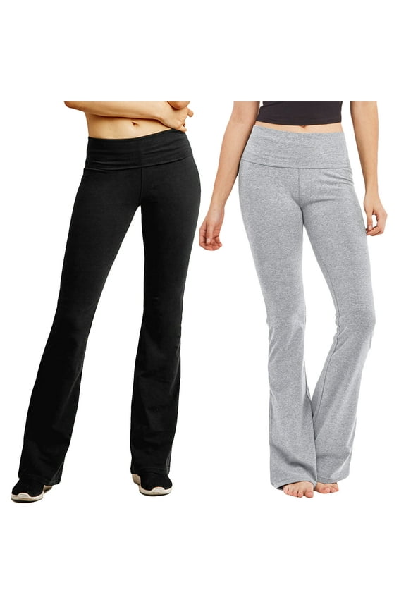 Women's Fold-Over Waistband Bootleg Flared Bottom Workout Yoga Pants Leggings