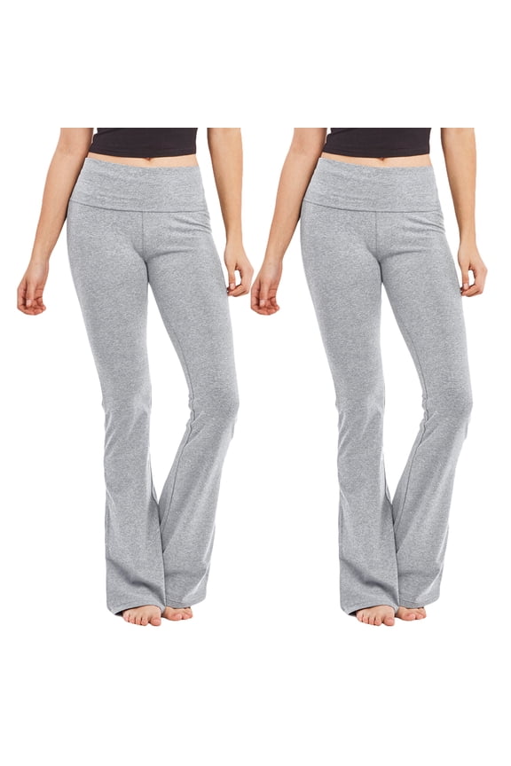 Women's Fold-Over Waistband Bootleg Flared Bottom Workout Yoga Pants Leggings