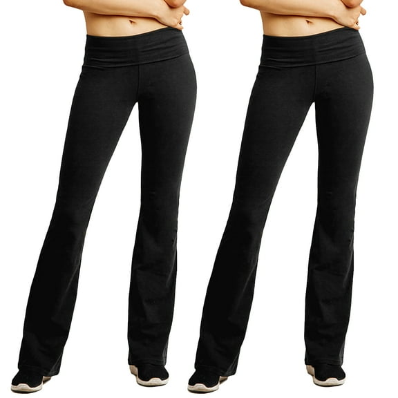 TheLovely Women's Fold-Over Waistband Bootleg Flared Bottom Workout Yoga Pants Leggings
