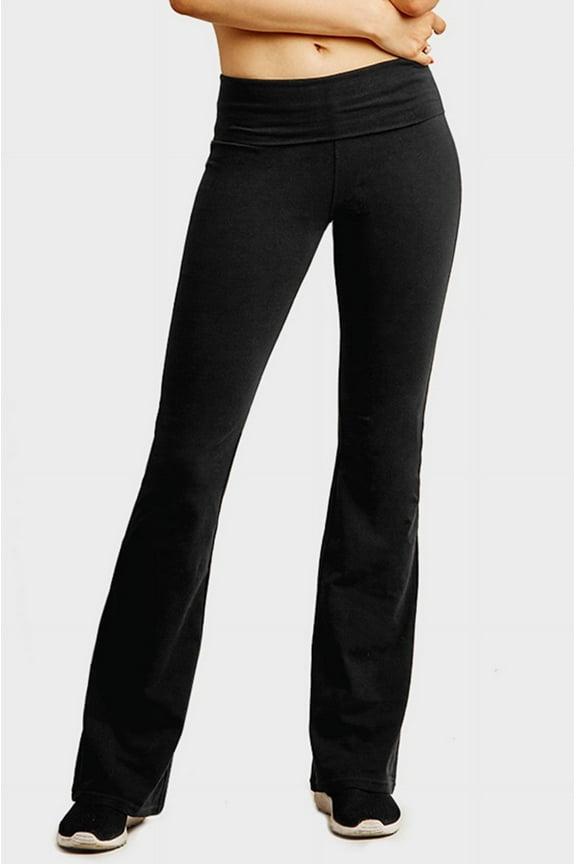 TheLovely Women's Fold-Over Waistband Bootleg Flared Bottom Workout Yoga Pants Leggings