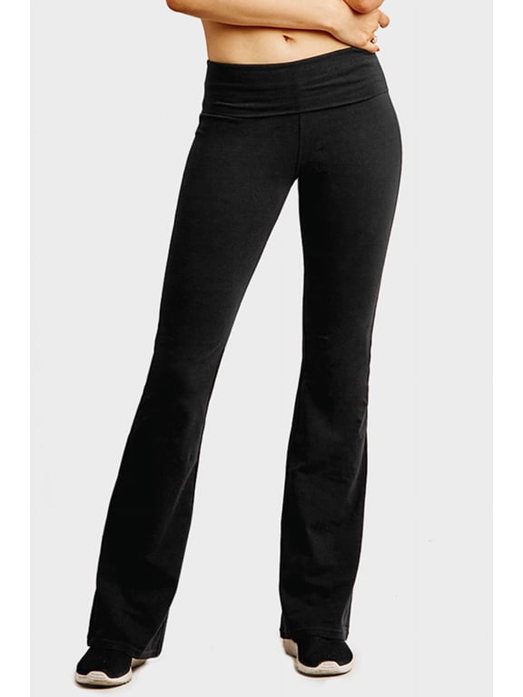 TheLovely Women's Fold-Over Waistband Bootleg Flared Bottom Workout Yoga Pants Leggings