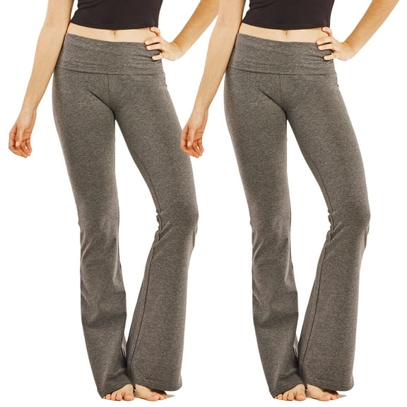 TheLovely Women's Fold-Over Waistband Bootleg Flared Bottom Workout Yoga Pants Leggings