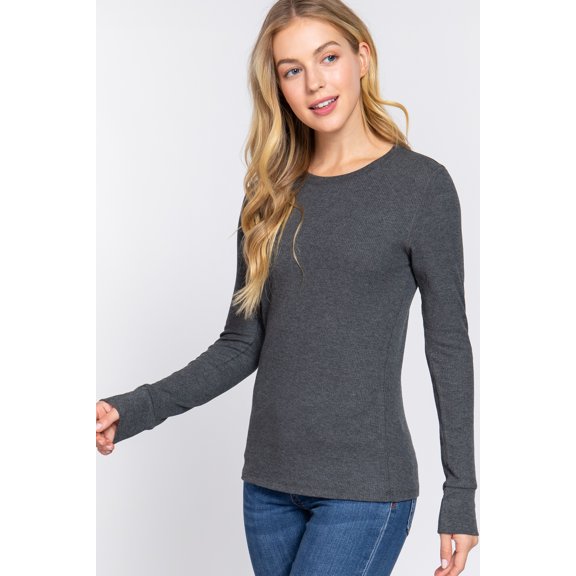 TheLovely Women's & Juniors Casual Long Sleeve Crew Neck Thermal T-Shirts Top