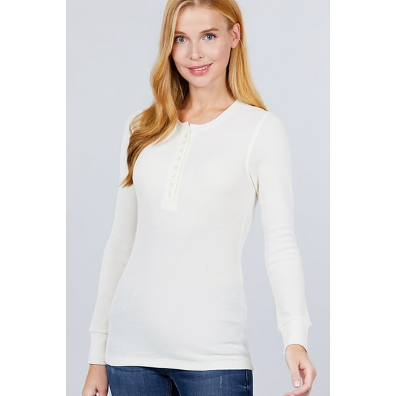 TheLovely Women's & Juniors Casual Long Sleeve Henley Thermal T-Shirts Top