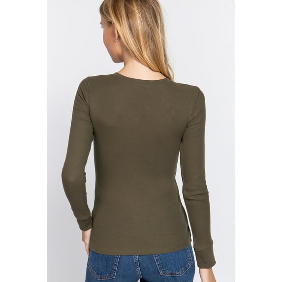 TheLovely Women's & Juniors Casual Long Sleeve V-Neck Thermal T-Shirts Top