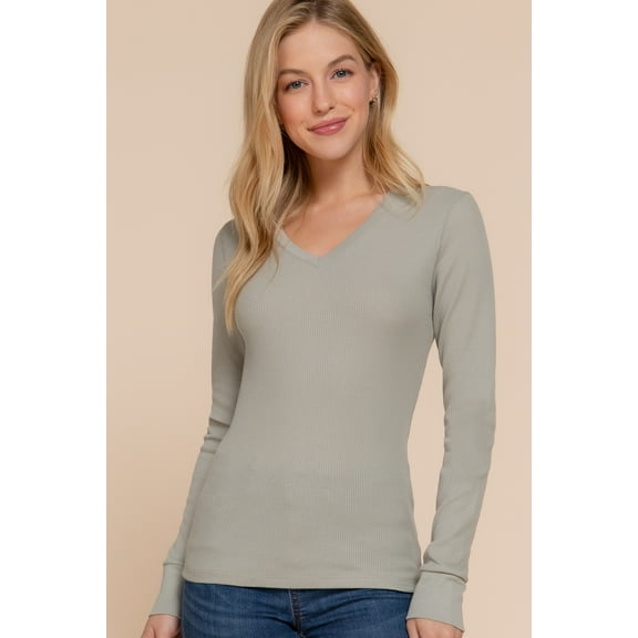 TheLovely Women's & Juniors Casual Long Sleeve V-Neck Thermal T-Shirts Top
