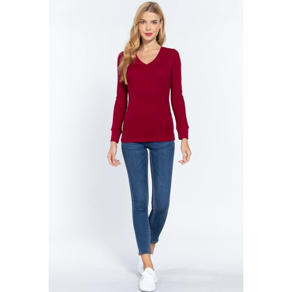 TheLovely Women's & Juniors Casual Long Sleeve V-Neck Thermal T-Shirts Top