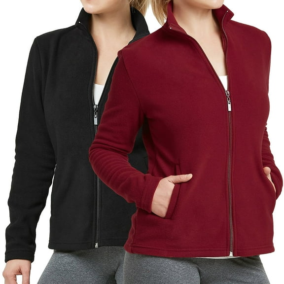 TheLovely Women's Lightweight Full Zip Up Soft Polar Fleece Jacket Sweater (Black/Burgundy, L)