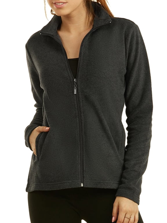 Women's Lightweight Full Zip Up Soft Polar Fleece Jacket Sweater (Charcoal, L)