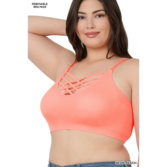 TheLovely Women's & Plus Front V-Lattice Bralette Sports Bra with Adjustable Straps and Removable Bra Pads