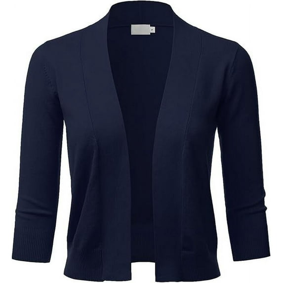 TheLovely Women's Plus Size 3/4 Sleeve Solid Open Front Cropped Bolero Shurug Light Cardigan