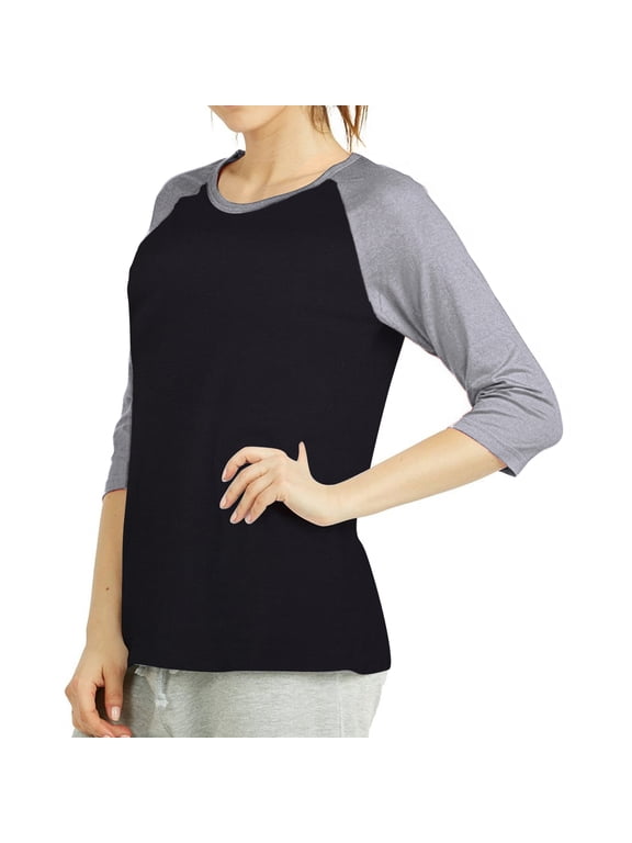 Women's Round Neck Raglan 3/4 Sleeve Baseball Tee Shirts Jersey Top