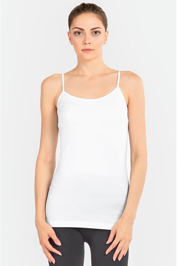 Women's Scoop Neck Adjustable Spaghetti Strap One Size Camisole Tank Top - White