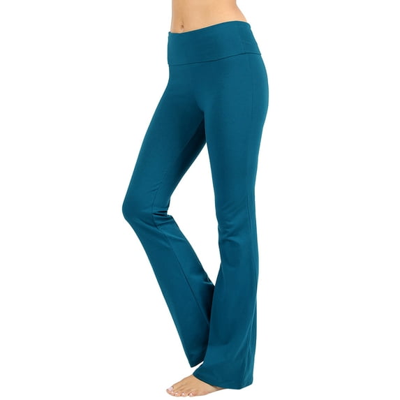 TheLovely Womens & Plus Stretch Cotton Fold-Over High Waist Bootcut Workout Flared Yoga Pants
