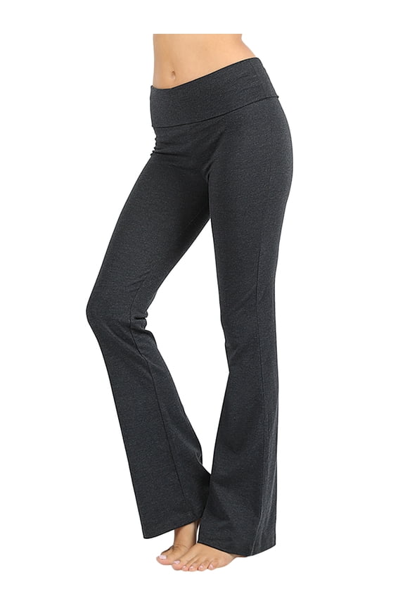 Womens & Plus Stretch Cotton Fold-Over High Waist Bootcut Workout Flared Yoga Pants