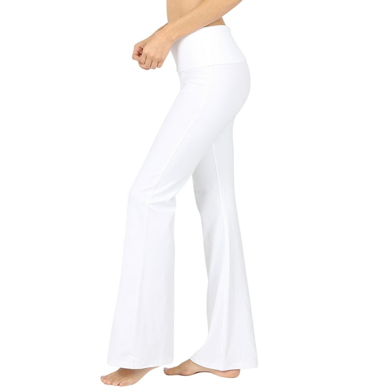 TheLovely Womens & Plus Stretch Cotton Fold-Over High Waist Bootcut Workout  Flared Yoga Pants - Walmart.com