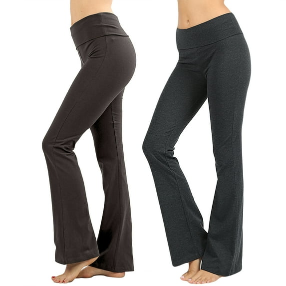 TheLovely Womens & Plus Stretch Cotton Fold-Over High Waist Bootcut Workout Flared Yoga Pants