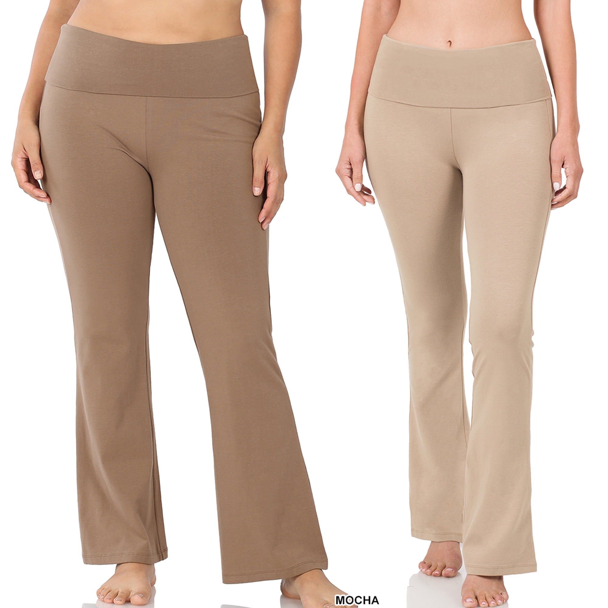 Zenana Womens & Plus Stretch Cotton Foldover Waist Bootcut Workout Yoga