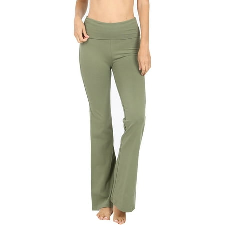 TheLovely Womens & Plus Stretch Cotton Fold-Over High Waist Bootcut Workout Flared Yoga Pants