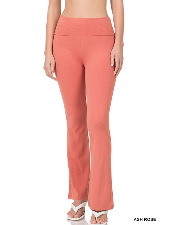 Womens & Plus Stretch Cotton Fold-Over High Waist Bootcut Workout Flared Yoga Pants