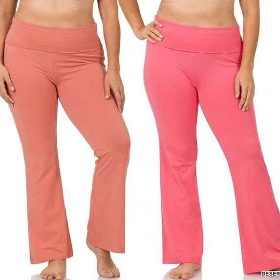 TheLovely Womens & Plus Stretch Cotton Fold-Over High Waist Bootcut Workout Flared Yoga Pants