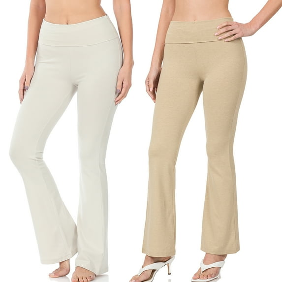 TheLovely Womens & Plus Stretch Cotton Fold-Over High Waist Bootcut Workout Flared Yoga Pants