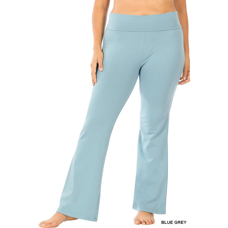 NEW Plus Size Cotton Stretch Fold Over Yoga Flare Pants- XL/1X-2X-3X