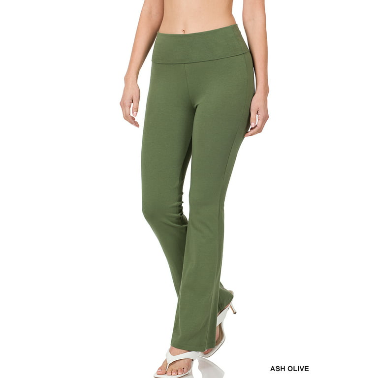 TheLovely Women's Fold-Over Waistband Bootleg Flared Bottom Workout Yoga  Pants Leggings 
