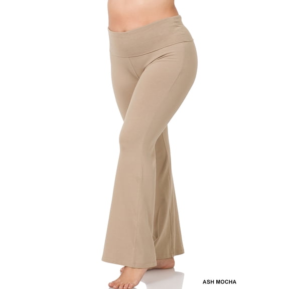 TheLovely Womens & Plus Stretch Cotton Fold-Over High Waist Bootcut Workout Flared Yoga Pants