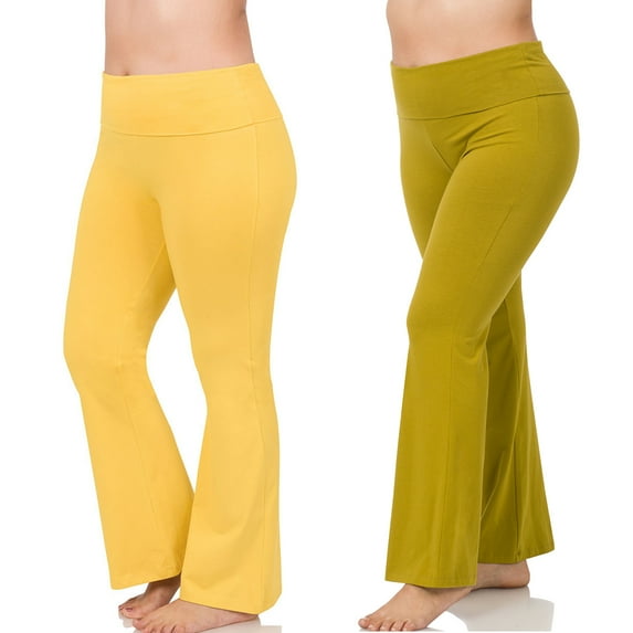 TheLovely Womens & Plus Stretch Cotton Fold-Over High Waist Bootcut Workout Flared Yoga Pants
