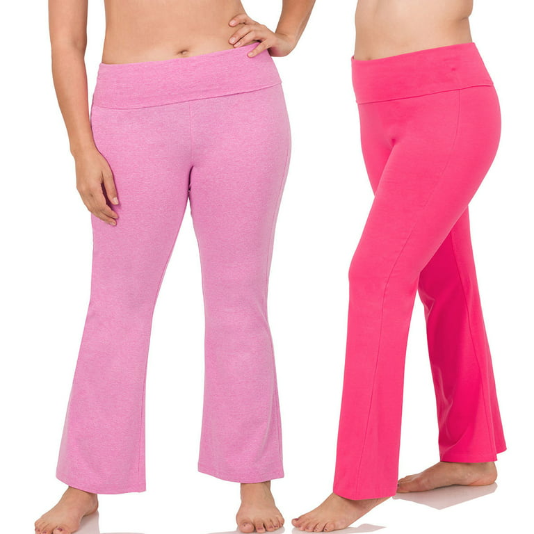 TheLovely Womens & Plus Stretch Cotton Fold-Over High Waist Bootcut Workout  Flared Yoga Pants