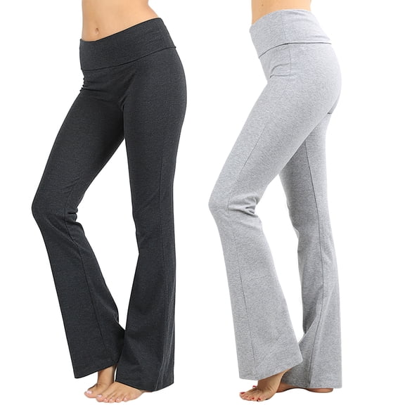 TheLovely Womens & Plus Stretch Cotton Fold-Over High Waist Bootcut Workout Flared Yoga Pants