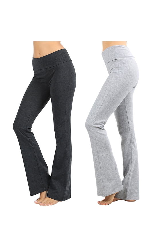 Womens & Plus Stretch Cotton Fold-Over High Waist Bootcut Workout Flared Yoga Pants