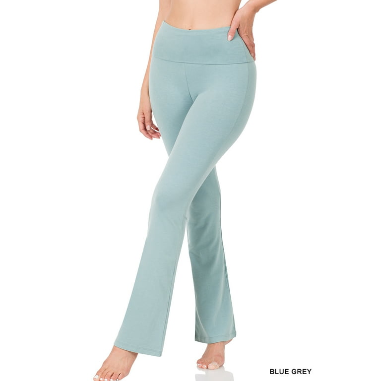 TheLovely Women's Fold-Over Waistband Bootleg Flared Bottom Workout Yoga Pants  Leggings 
