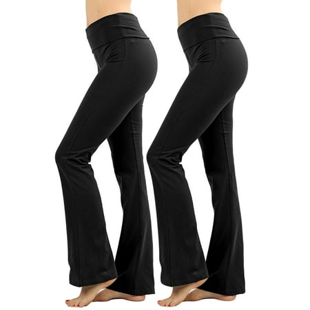 TheLovely Womens & Plus Stretch Cotton Fold-Over High Waist Bootcut Workout Flared Yoga Pants