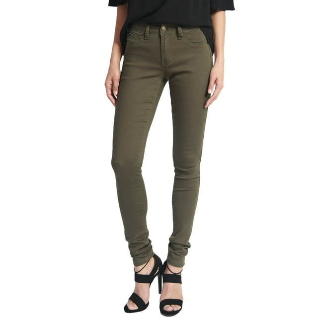 TheMogan Women's Army Olive Green 5 Pocket Stretch Denim Low Rise Skinny Jeans