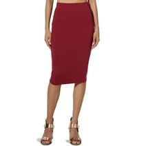 TheMogan Women's Basic Comfort Stretch Cotton Elastic High Waist Knee Midi Pencil Skirt Burgundy XL