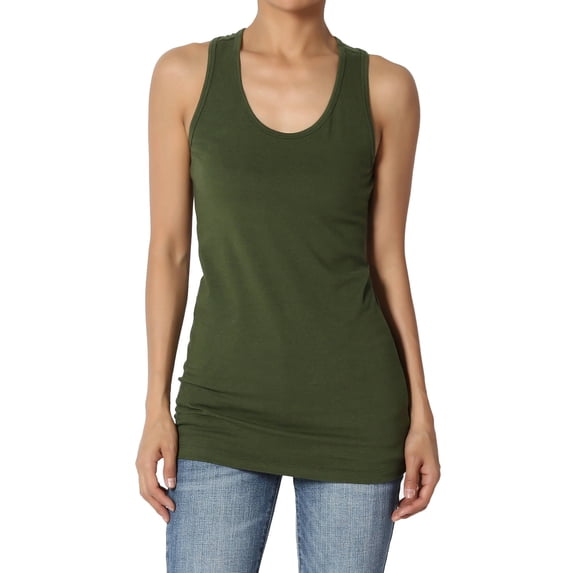 TheMogan Women's Basic Scoop Neck Racerback Stretch Cotton Tank Top Sleeveless Sporty Tee Army Green L